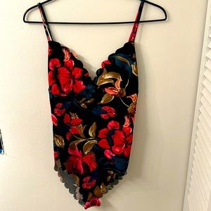 SHEIN navy blue floral print body suit